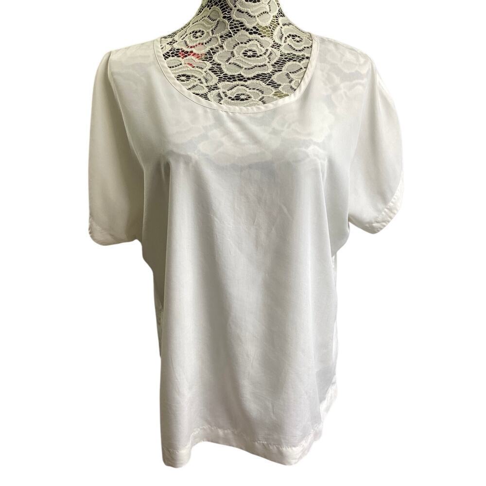 J. Jill shirt lightweight round neckline off-white short sleeves size L